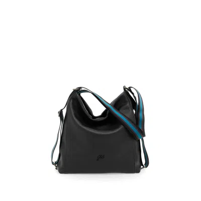Gabs Textured Leather Shoulder Bag With Turquoise Accents In Black