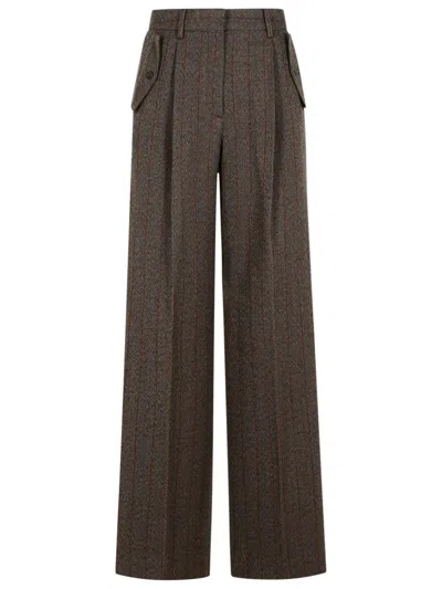 Golden Goose Wide Leg Trousers Pleated Front And Pockets In Brown