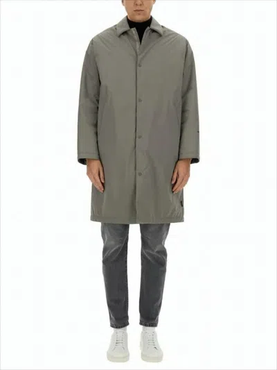 Herno Minimalist Grey Mid-thigh Coat With Classic Collar In White