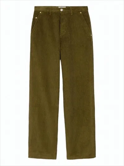 Ami Alexandre Mattiussi Wide-leg Olive Green Corduroy Pants With High Waist In White
