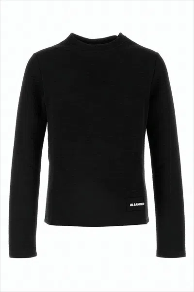 Jil Sander Slightly Cropped Long-sleeve Top With Subtle Texture In Black
