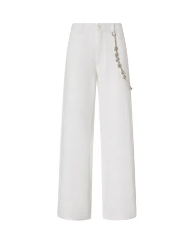 Pinko Wide-leg Jeans With Chain Detail In White