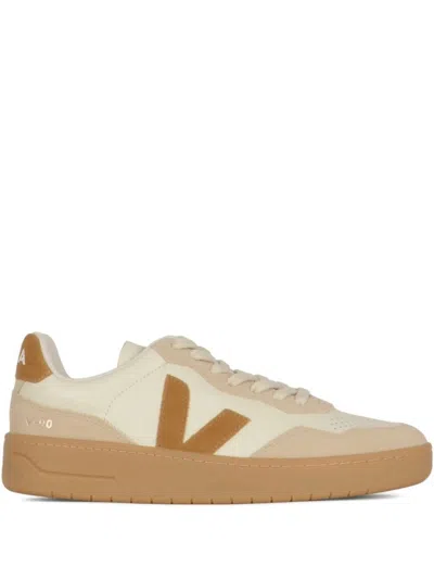 Veja Beige Leather Sneakers With Signature V Logo In Multi