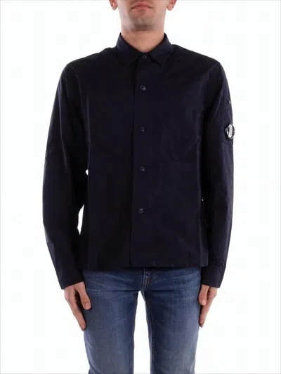 C.p. Company Long-sleeve Button-up Shirt With Subtle Logo Patch In White