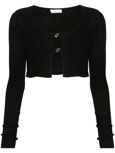 Blumarine Ribbed Knit Black Cardigan With Scoop Neckline In Black