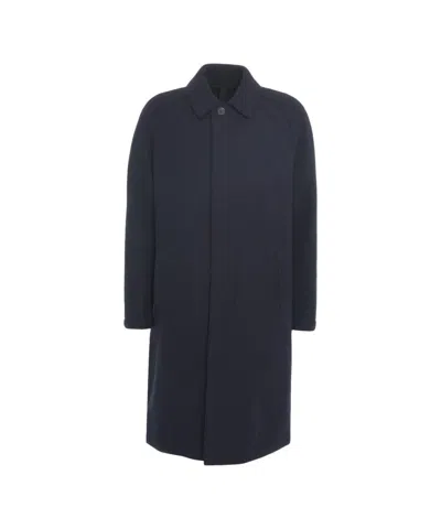 Harris Wharf London Blue Virgin Wool Coat With Hidden Buttoning And Raglan Sleeves In Black