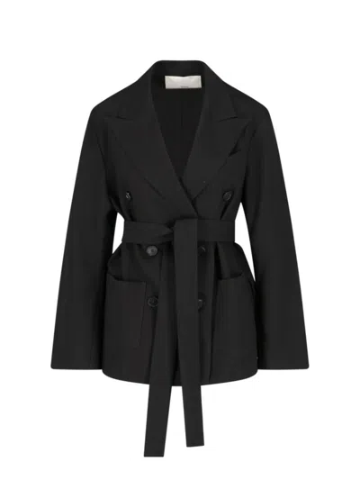 Setchu Tailored Black Jacket With Classic Collar And Streamlined Silhouette In Black