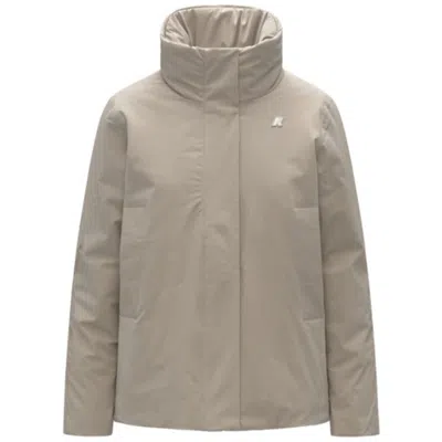 K-way Beige Cashmere Short Jacket With Removable Hood In Gray