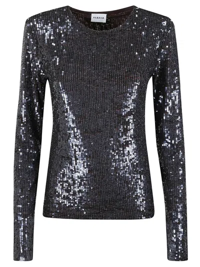 P.a.r.o.s.h Sequin-embroidered Dark Brown Tulle Blouse With Fitted Silhouette In Black