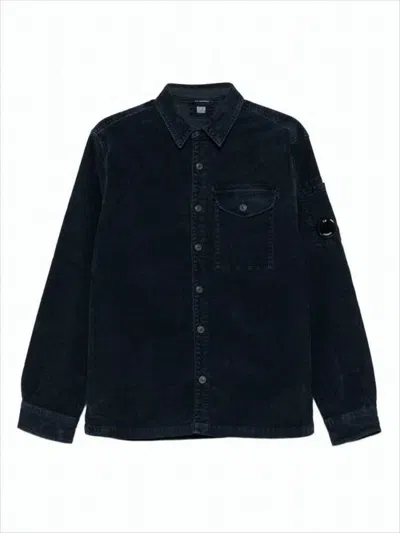 C.p. Company Navy Corduroy Jacket With Button-up Front And Unique Lens Detail In Blue