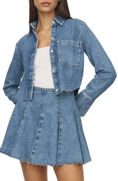 Warp & Weft Anr High-low Crop Denim Jacket In New Life In Blue