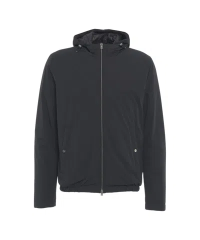 Herno Hooded Jacket With Adjustable Drawstrings And Snap-button Pockets In Black