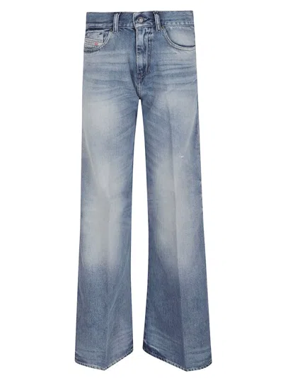 Diesel Mid-rise Wide Leg Denim Trousers In Faded Blue Wash In Blue