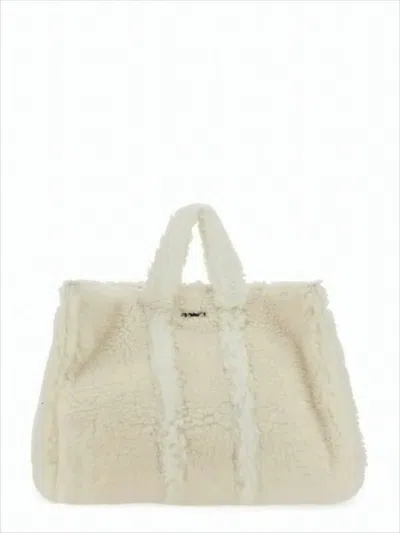 Sunnei Fluffy Textured Shoulder Bag With Optional Strap In White