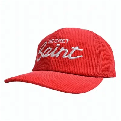 Saint Mxxxxxx Structured Corduroy Cap With Curved Brim And Embroidered Detailing In Red