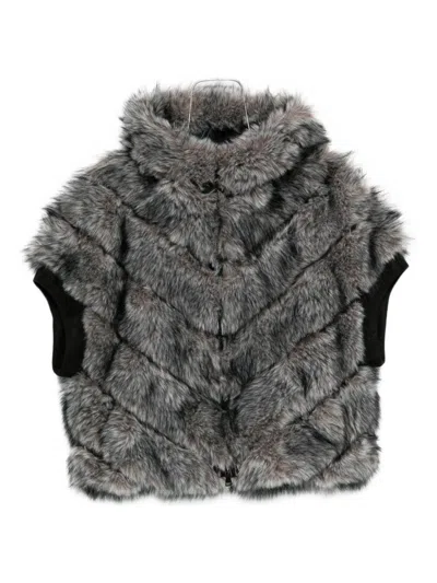 Betta Corradi Chevron Patterned Plush Faux Fur Coat In Gray
