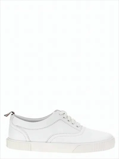 Thom Browne Low-top Calf Leather Sneakers With Tricolor Pull Tab In White