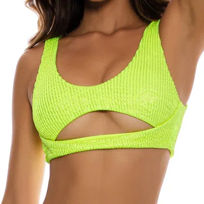 Luli Fama Bella Open Front Bralette Top In Shiny Neon Yellow In Multi