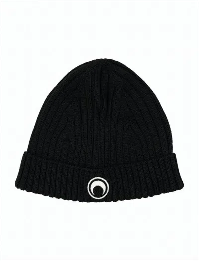 Marine Serre Ribbed Knit Beanie With Folded Cuff In Black
