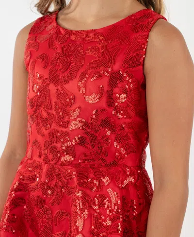 Rare Editions Girls 7-16 Embroidered A-line Hi-low Dress In Red