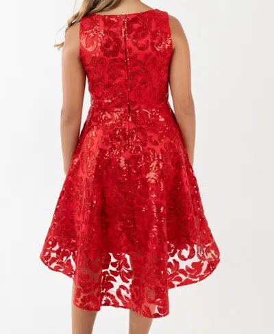Rare Editions Girls 7-16 Embroidered A-line Hi-low Dress In Red