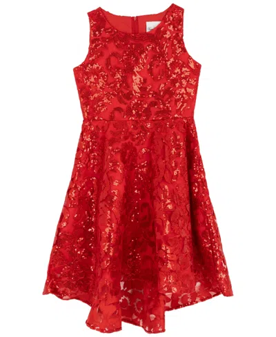 Rare Editions Girls 7-16 Embroidered A-line Hi-low Dress In Red