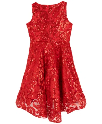 Rare Editions Girls 7-16 Embroidered A-line Hi-low Dress In Red