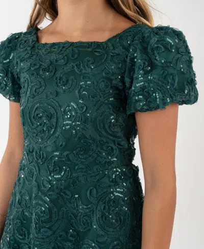 Rare Editions Girls 7-16 Soutache Short Sleeve A-line Dress In Green