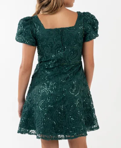 Rare Editions Girls 7-16 Soutache Short Sleeve A-line Dress In Green
