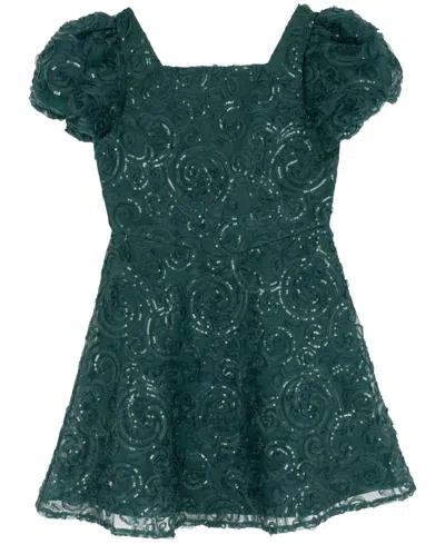 Rare Editions Girls 7-16 Soutache Short Sleeve A-line Dress In Green