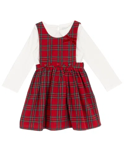Rare Editions Girls 2t-6x 2-piece Checkered Jumper And Long Sleeves Top Set In Red