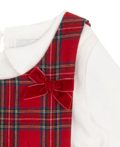 Rare Editions Girls 2t-6x 2-piece Checkered Jumper And Long Sleeves Top Set In Red