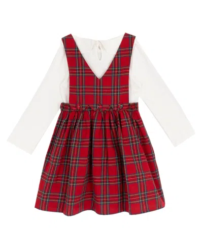 Rare Editions Girls 2t-6x 2-piece Checkered Jumper And Long Sleeves Top Set In Red