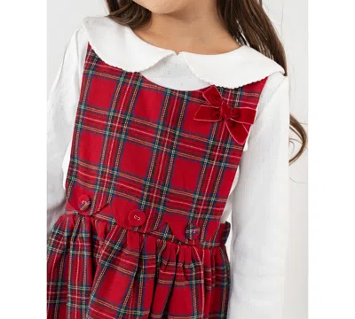 Rare Editions Girls 2t-6x 2-piece Checkered Jumper And Long Sleeves Top Set In Red