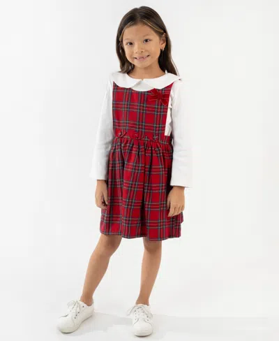 Rare Editions Girls 2t-6x 2-piece Checkered Jumper And Long Sleeves Top Set In Red