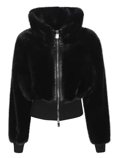 Pinko Bagels Faux Fur Bomber Jacket In Black
