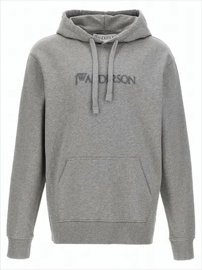 Jw Anderson Classic Pullover Hoodie With Embroidered Detail In Gray