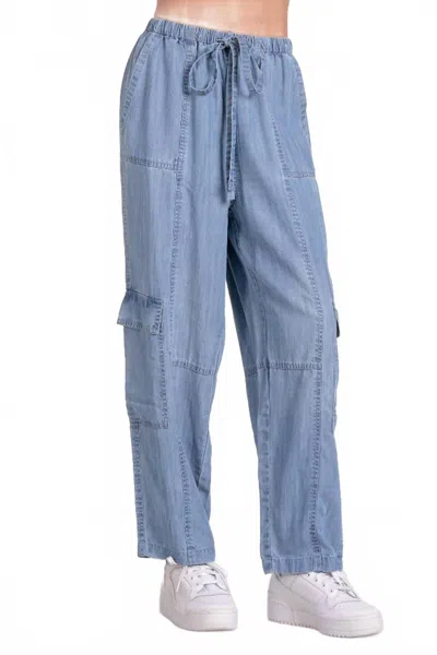 Elan Denim Cargo Drawstring Pant In Blue In Blue