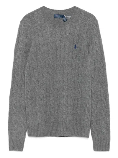 Polo Ralph Lauren Classic Cable Knit Sweater In Soft Wool-cashmere Blend In Gray