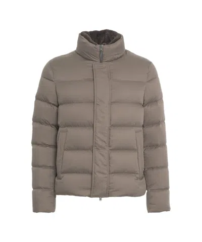 Herno Down Jacket With Faux Fur Collar In Gray