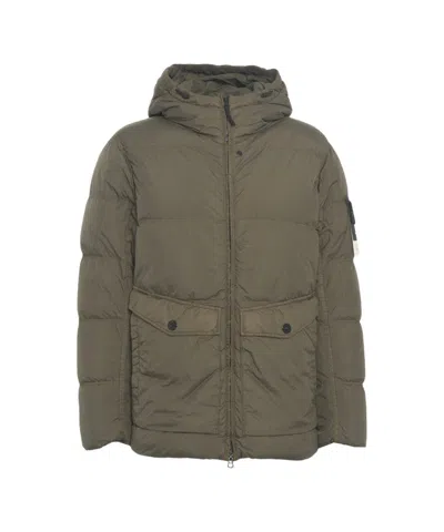 Stone Island Quilted Down Jacket With Fixed Hood In Gray