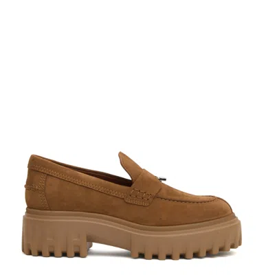 Hogan Nubuck Loafers With Hand-stitched Detailing In Brown