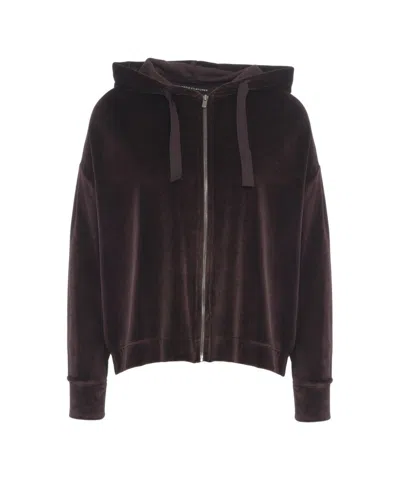 Majestic Oversized Velour Hoodie With Zip Closure In Black