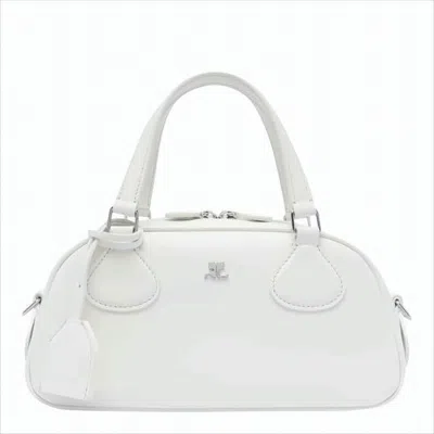 Courrèges Structured White Calf Leather Tote Bag In White