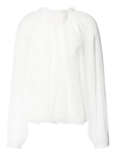 Alberta Ferretti Sheer Silk Blouse With Floral Embellishment In White