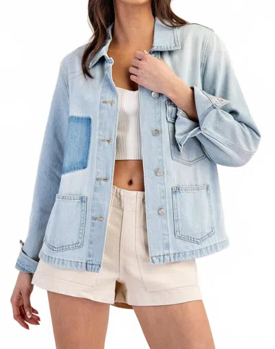 Eesome Pocket Detail Denim Long Sleeve Jacket In Denim Blue In Multi