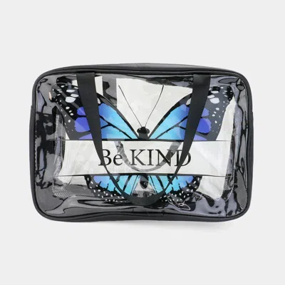 Fashnzfab Butterfly Message Printed Translucent Mesh Divided Shoulder Bag / Tote Bag In Black