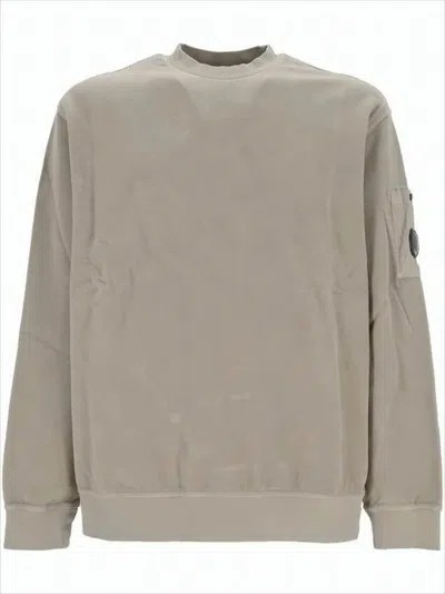 C.p. Company Relaxed Fit Long-sleeve Crewneck Sweatshirt With Circular Lens Pocket In Gray