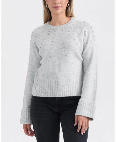 Ellen Tracy Rhinestone Embellished Crop Sweater In Gray