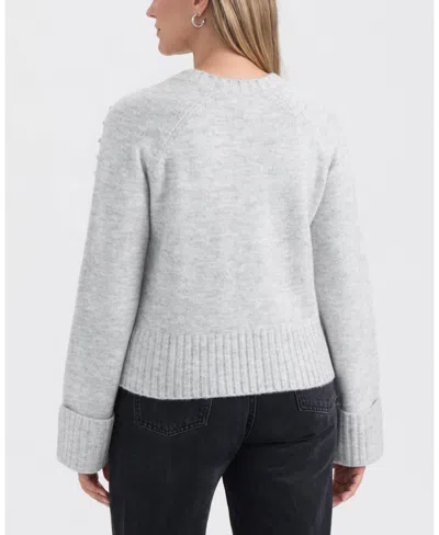 Ellen Tracy Rhinestone Embellished Crop Sweater In Gray